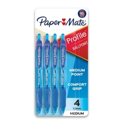 Pens|Paper Mate Ballpoint Pen, Profile Retractable Pen, Medium Point, Blue Ink, 4/Pack (2113555)