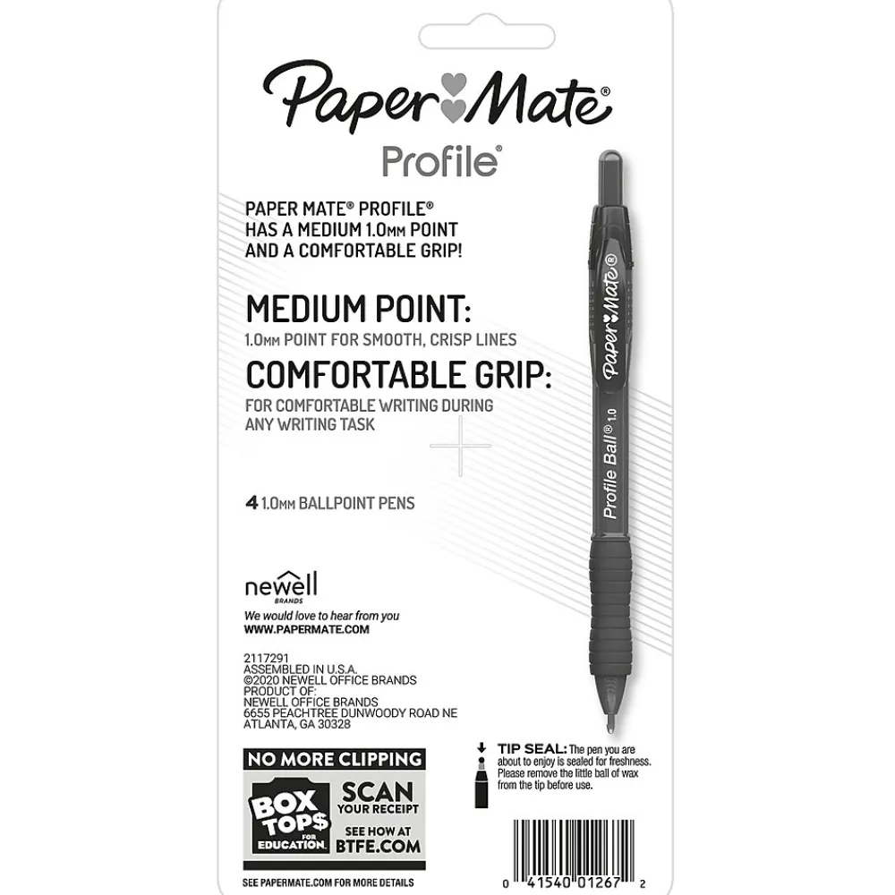 Pens|Paper Mate Ballpoint Pen, Profile Retractable Pen, Medium Point, Blue Ink, 4/Pack (2113555)