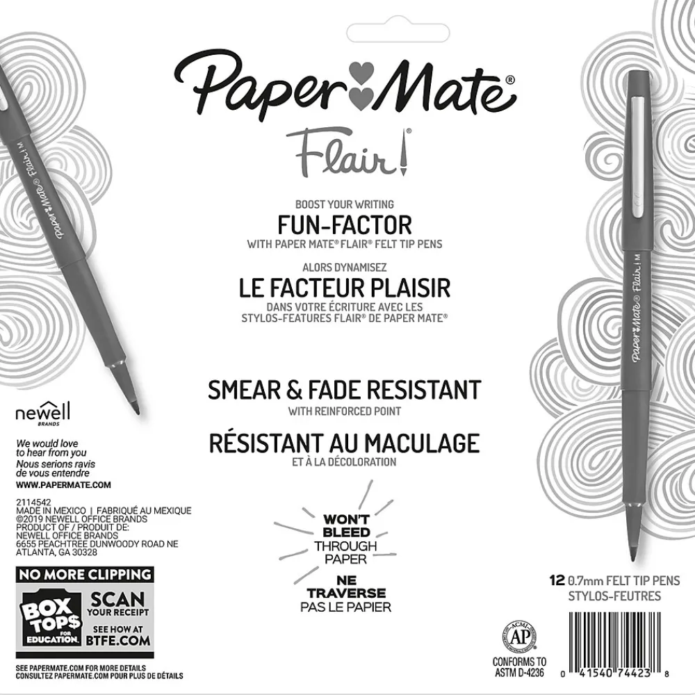 Pens|Paper Mate Flair Felt Pens, Medium Point, 0.7mm, Assorted Ink, Dozen (74423)