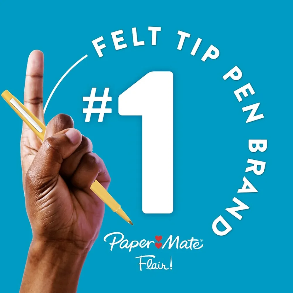 Pens|Paper Mate Flair Felt Pen, Medium Point, 0.7mm, Black Ink, 4 Pack (84344)