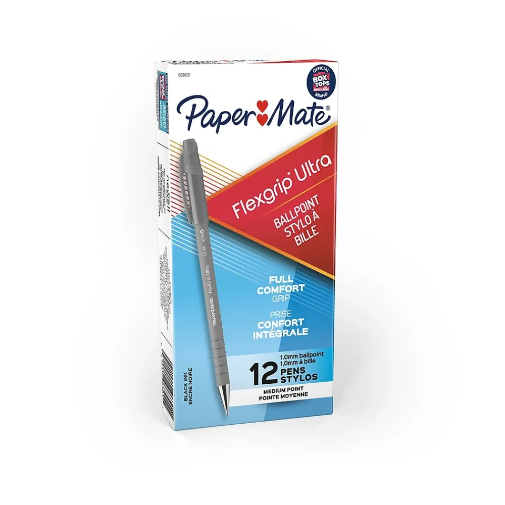 Pens|Paper Mate Flexgrip Ultra Ballpoint Pen, Medium Point, Black Ink, Dozen (9630131)