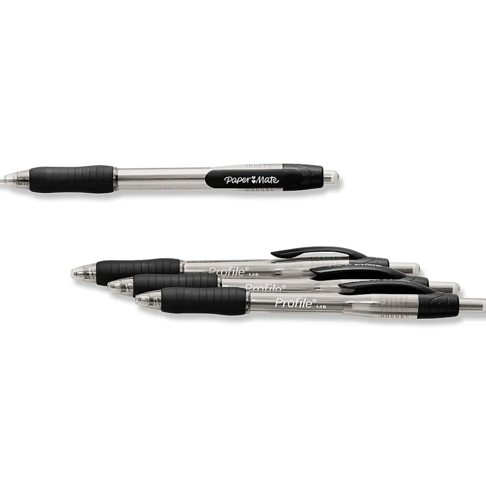 Pens|Paper Mate Profile Retractable Ballpoint Pen, Bold Point, Black Ink, 4/Pack (89471)