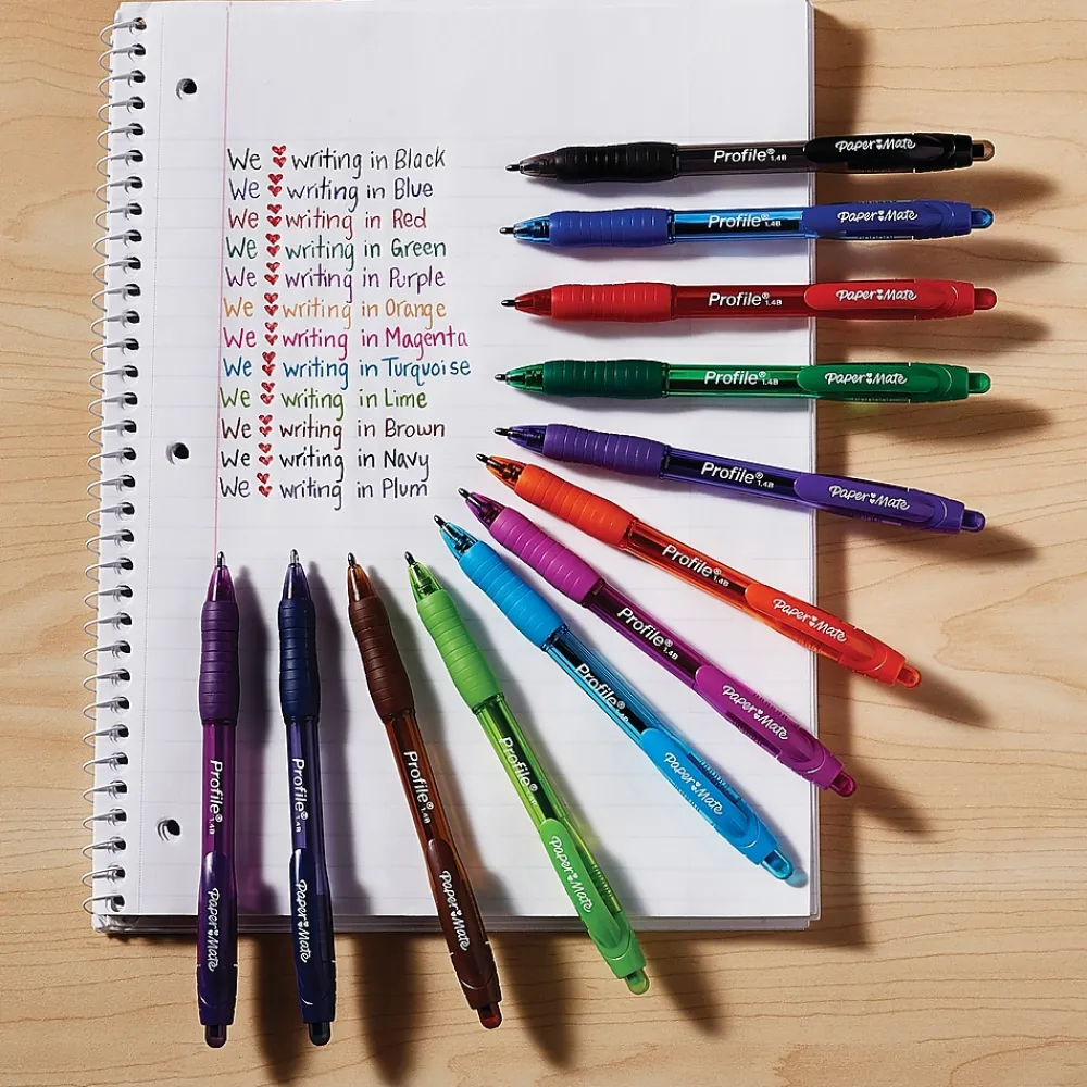 Pens|Paper Mate Profile Retractable Ballpoint Pen, Bold Point, Assorted Ink, 8/Pack (54549)