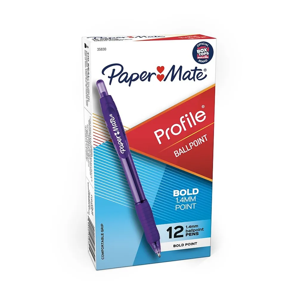 Pens|Paper Mate Profile Retractable Ballpoint Pen, Bold Point, Purple Ink, Dozen (35830)