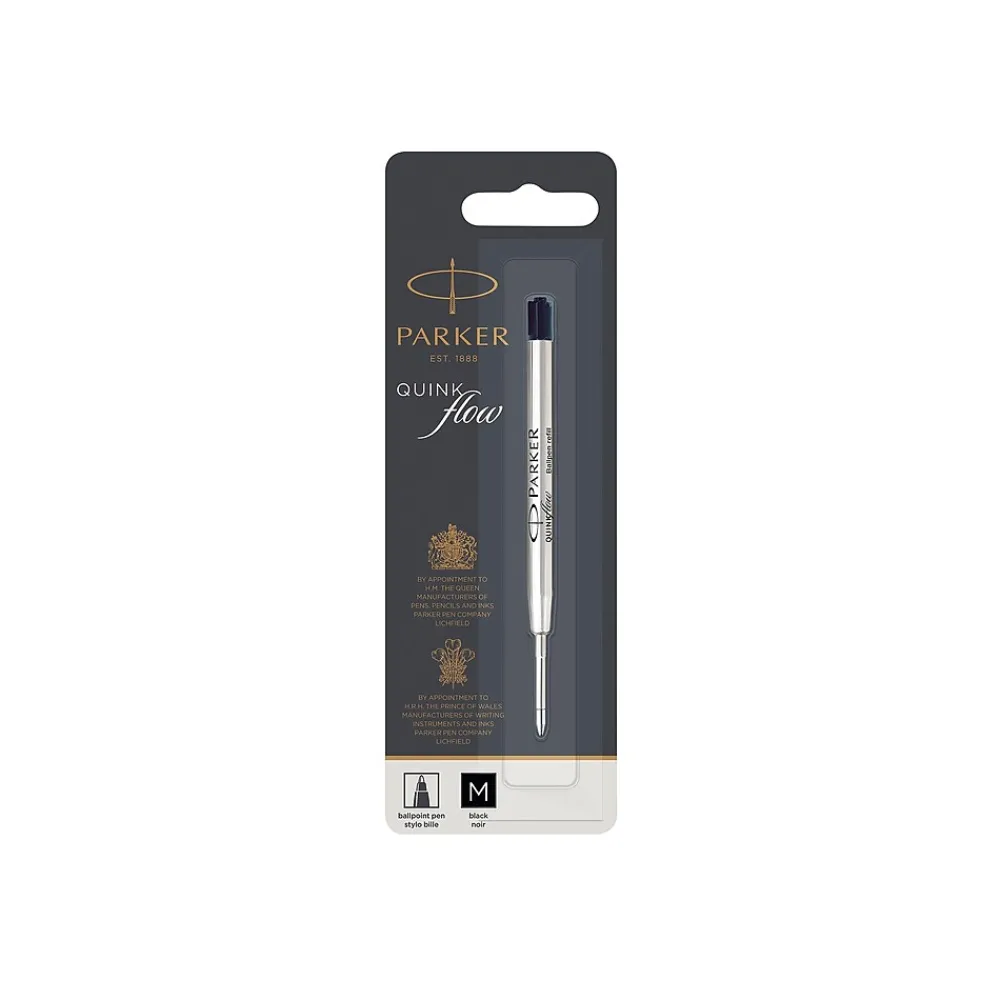 Pens|Parker Quinkflow Ballpoint Pen Refill, Medium Tip, Black Ink (1950369)