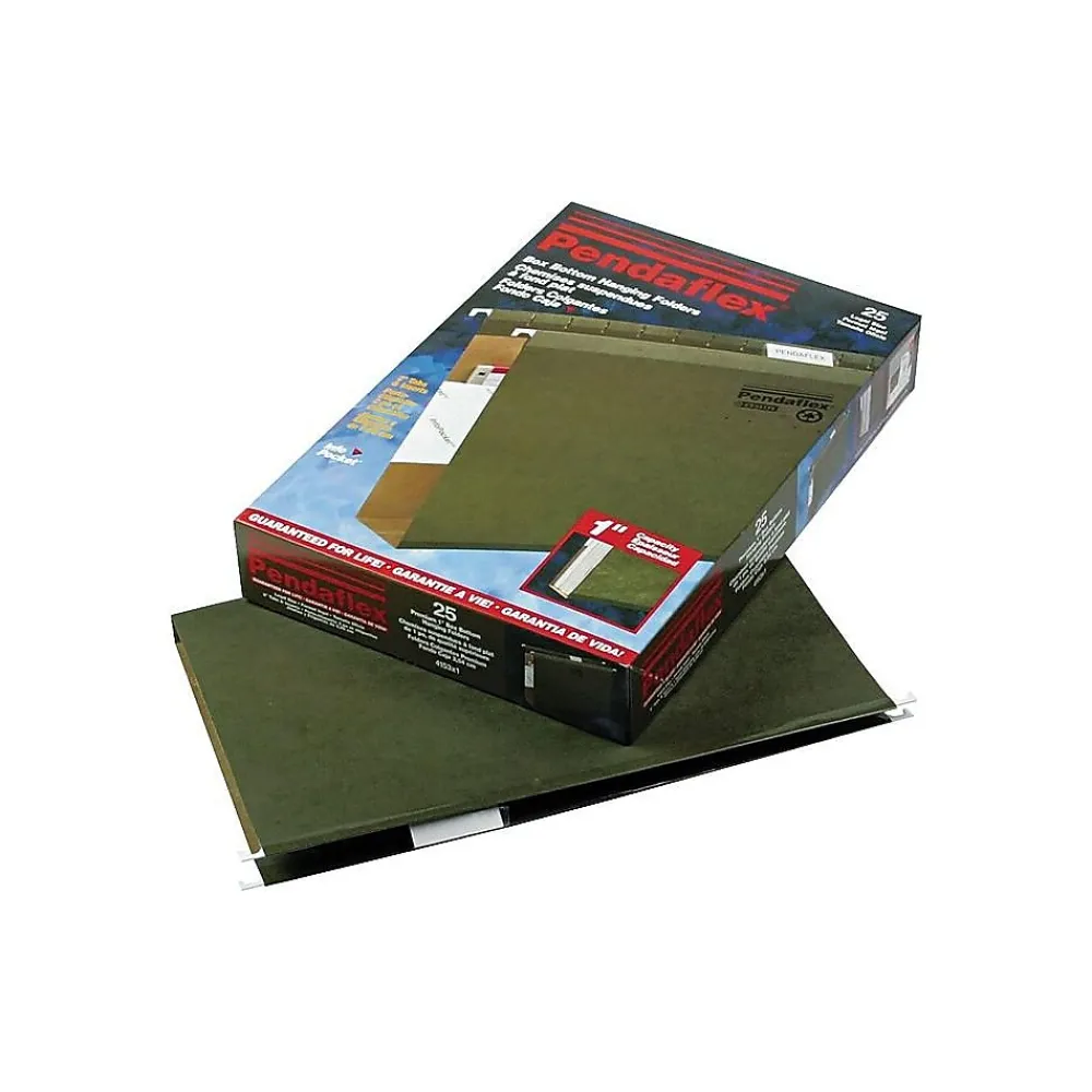 Hanging File Folders|Pendaflex Reinforced Hanging File Folders, Extra Capacity, 1" Expansion, Legal Size, Standard Green, 25/Box (PFX 04153x1)