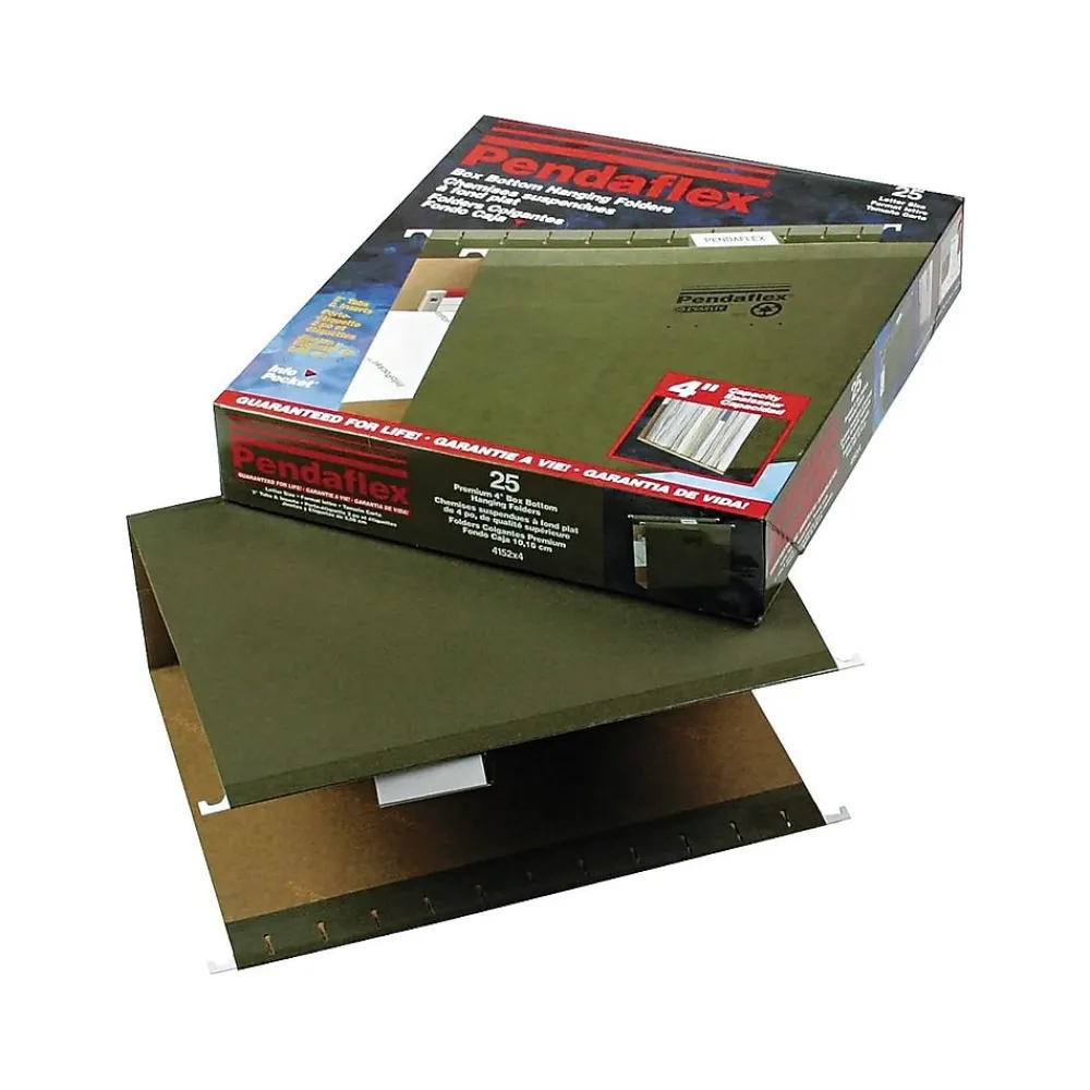 Hanging File Folders|Pendaflex Reinforced Hanging File Folders, 5-Tab, 4" Expansion, Letter Size, Standard Green, 25/Box (PFX 04152x4)