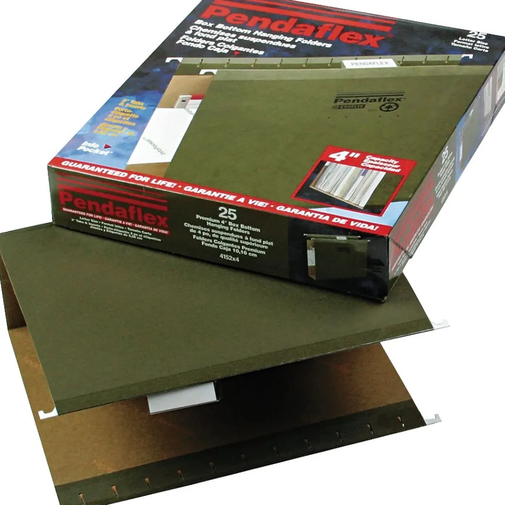 Hanging File Folders|Pendaflex Reinforced Hanging File Folders, 5-Tab, 4" Expansion, Letter Size, Standard Green, 25/Box (PFX 04152x4)