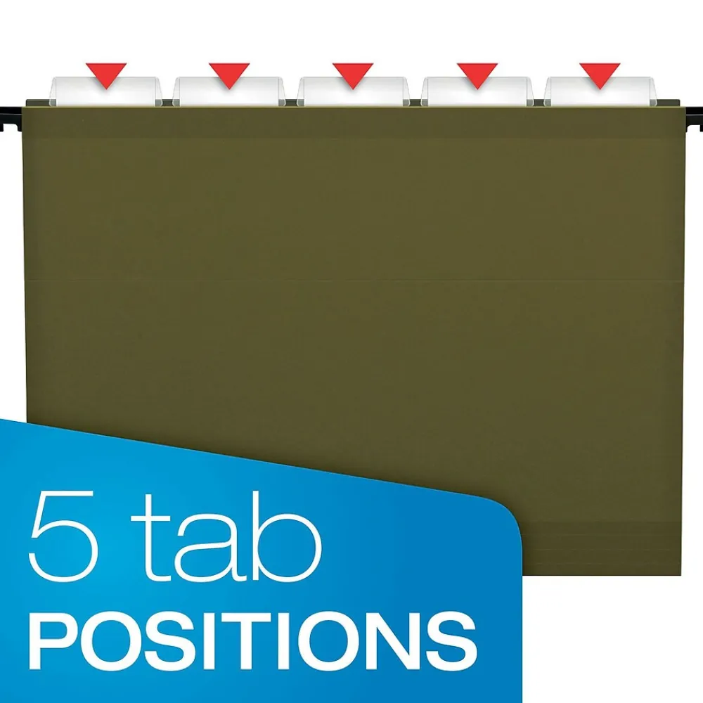 Hanging File Folders|Pendaflex SureHook 1/5 Cut Tab Extra Capacity Reinforced Hanging Folder, 8.5" x 11", Standard Green, 10/Box (6152X2R)