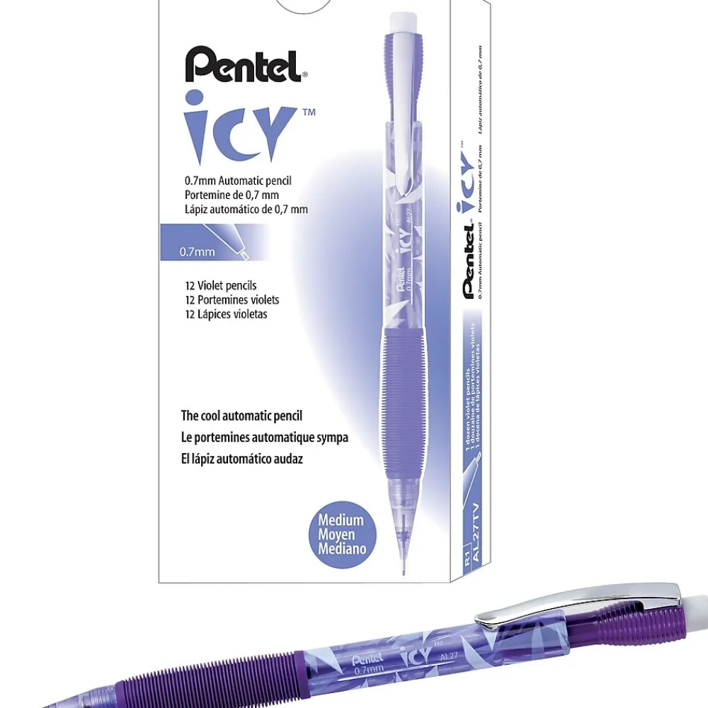 Pencils|Pentel Icy Mechanical Pencil, 0.7mm, #2 Soft Lead, Dozen (AL27TV)