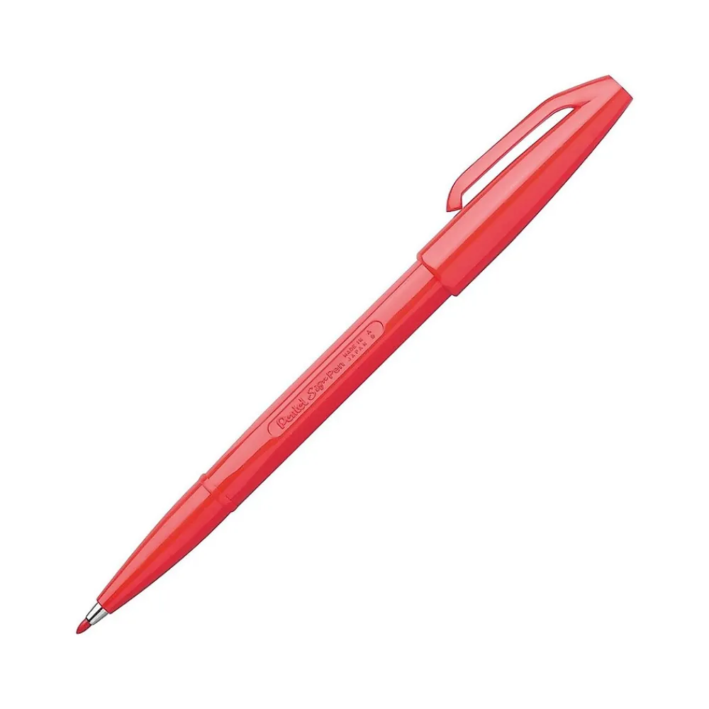 Pens|Pentel Sign Felt Pens, Fine Point, Red Ink, Dozen (S520B)