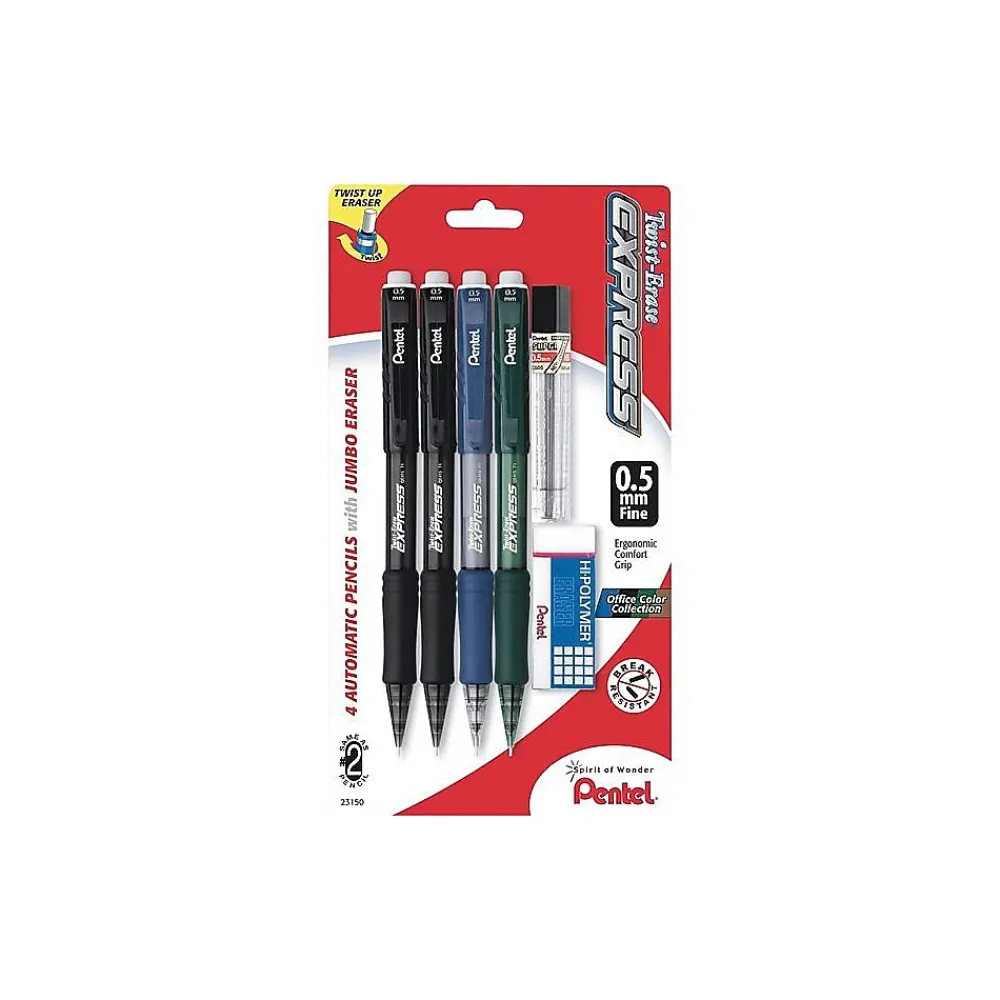 Pencils|Pentel Twist-Erase EXPRESS Mechanical Pencil, 0.5mm, #2 Medium Lead, 4/Pack (QE415LZBP4)