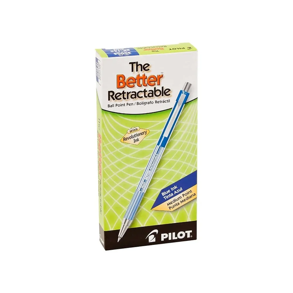 Pens|Pilot Better Retractable Ballpoint Pens, Medium Point, Blue Ink, Dozen (30006)