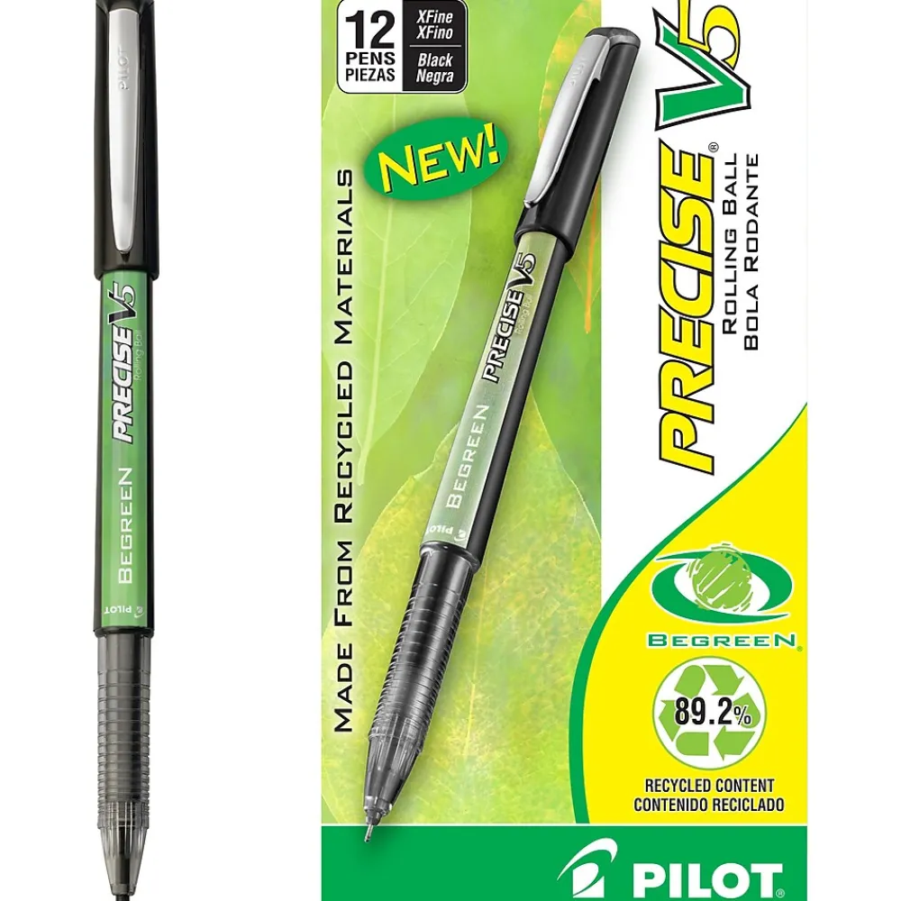 Pens|Pilot Precise V5 BeGreen Rollerball Pens, Extra Fine Point, Black Ink, Dozen (26300)