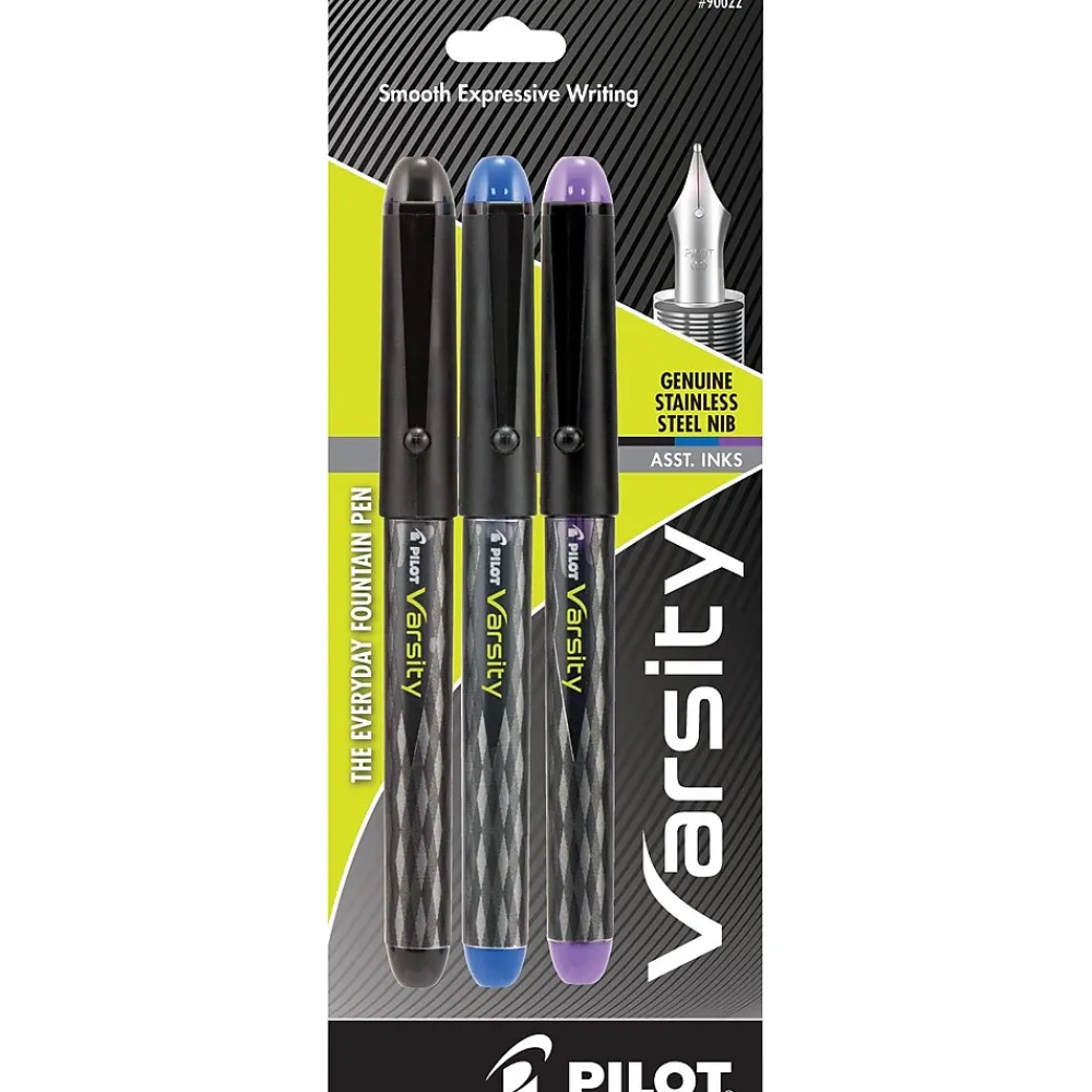Pens|Pilot Varsity Fountain Pens, 1.0mm Nib, Assorted Ink, 3/Pack (90022)