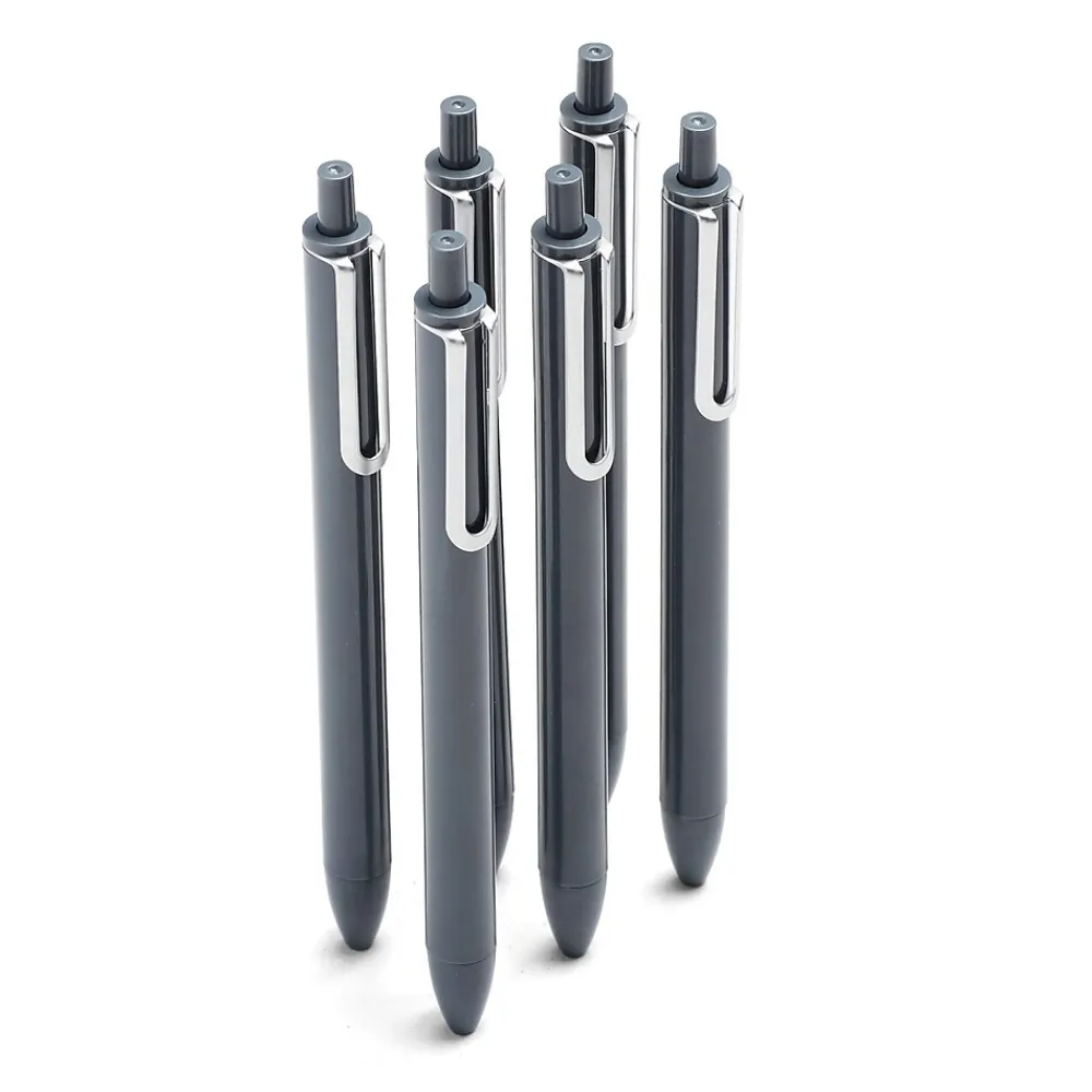 Pens|Poppin Luxe Retractable Gel Pen, Medium Point, Black Ink, 6/Pack (104449)