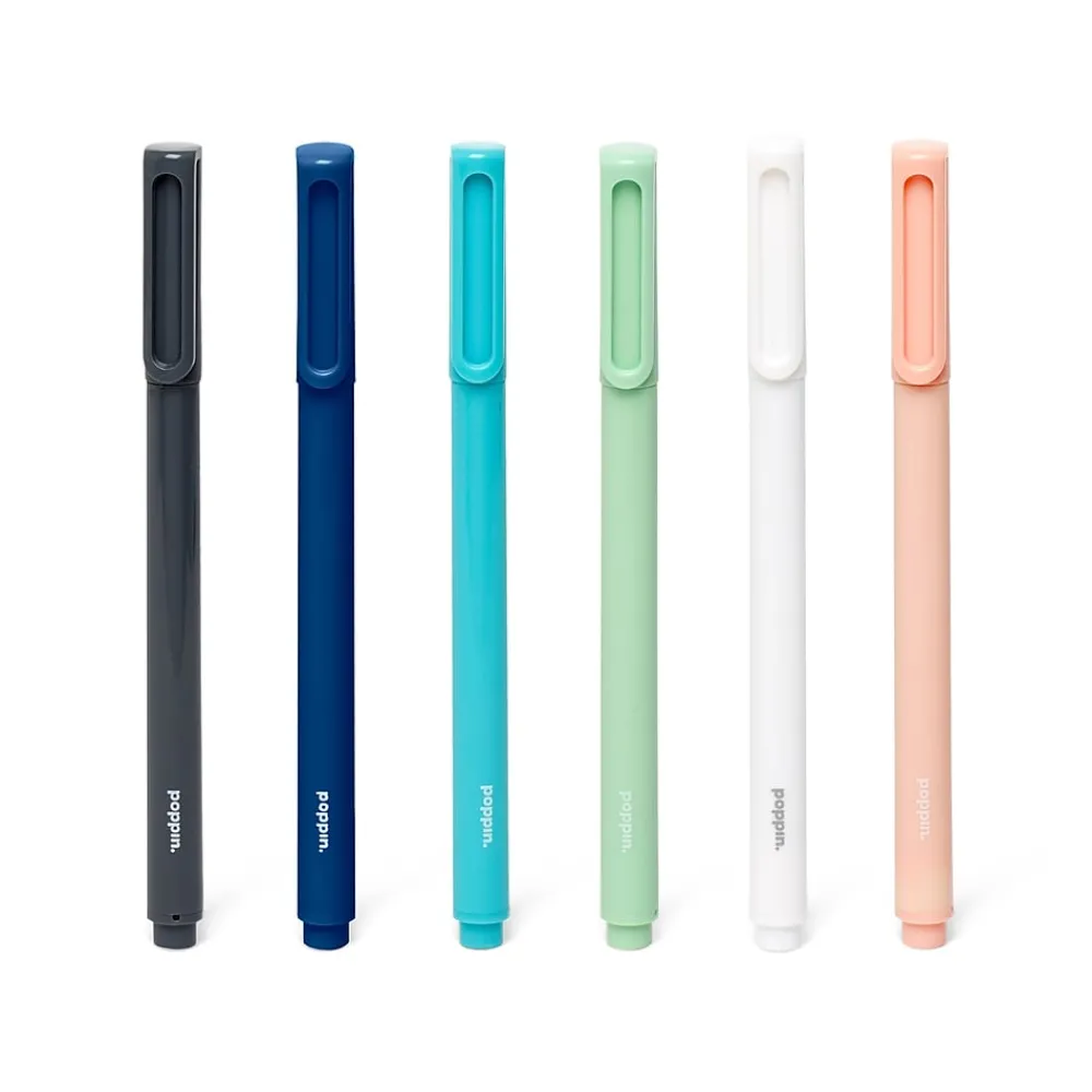 Pens|Poppin Signature Ballpoint Pens, Medium Point, Black Ink, 6/Pack (105066)