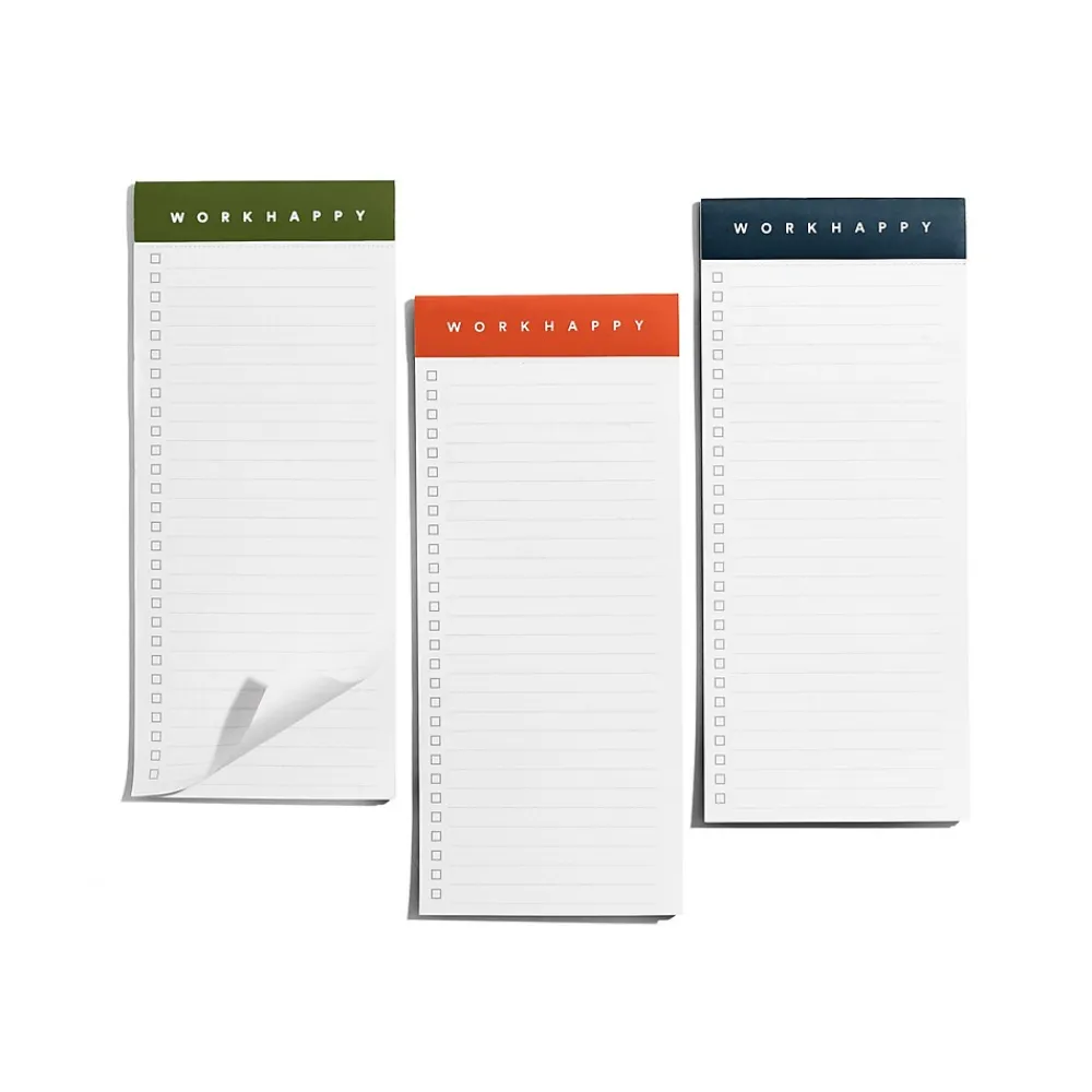 Notepads|Poppin Work Happy Magnetic List Pads, Lagoon/Clay/Olive, 50 Sheets/Pad, 3 Pads/Pack (106511)