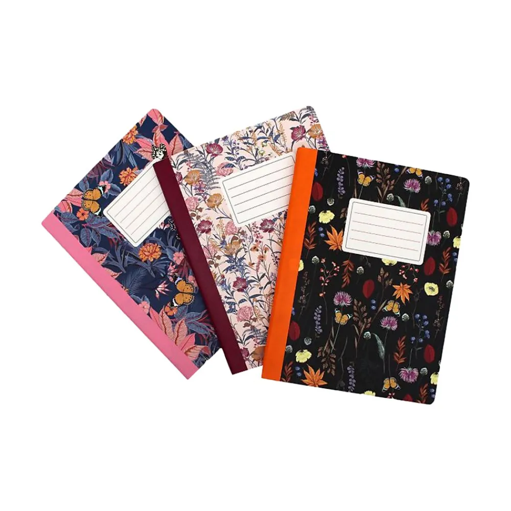 Notebooks|Pukka Pad Bloom Composition Notebooks, 7.5" x 9.7", College Ruled, 70 Sheets, Assorted Colors, 3/Pack (9516-BLM)