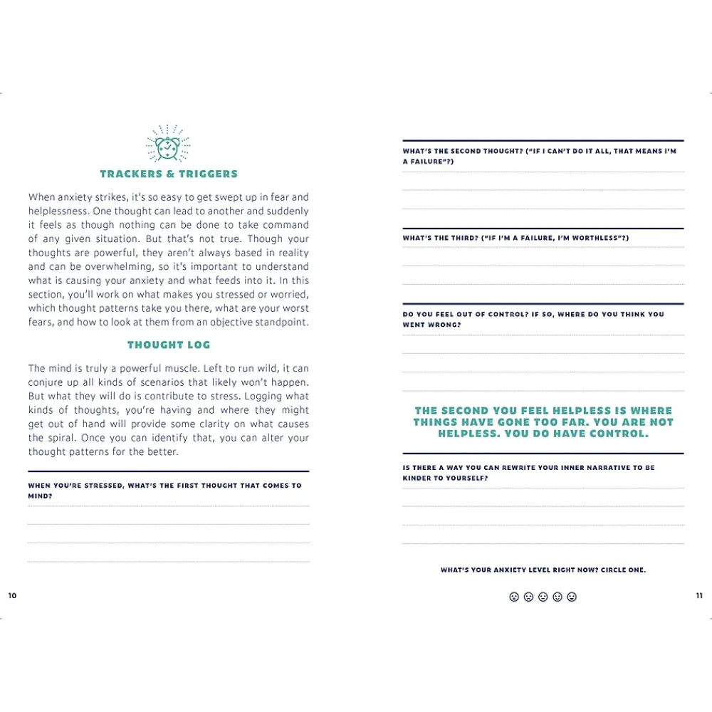 Journals|Quarto Anti-Anxiety Prompt Guided Journal, 6" x 8.42", College Ruled, Blue, 204 Pages (9780785839637)
