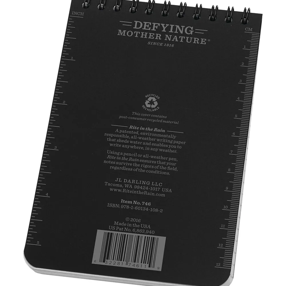 Notebooks|Rite In The Rain All-Weather Pocket Notebook, 4" x 6", 50 Sheets, Black (746)