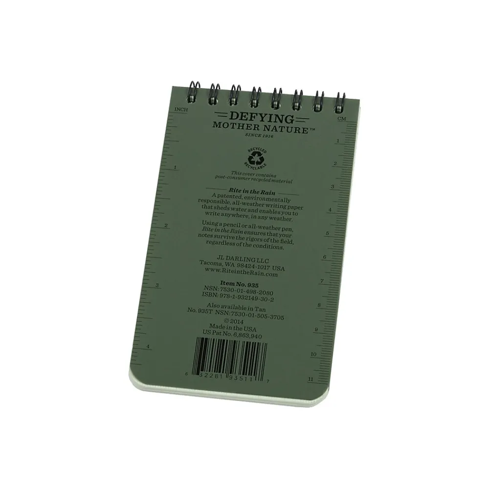 Notebooks|Rite In The Rain -JL Darling Pocket Notebook, 3" x 5", 50 Sheets, Green (935)