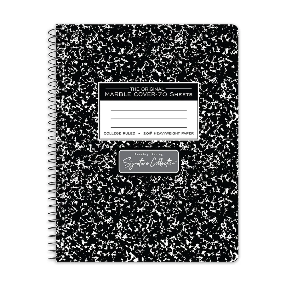 Subject Notebooks|Roaring Spring Paper Products Signature 1-Subject Composition Notebooks, 7.5" x 9.75", College Ruled, 70 Sheets, Black (10111)