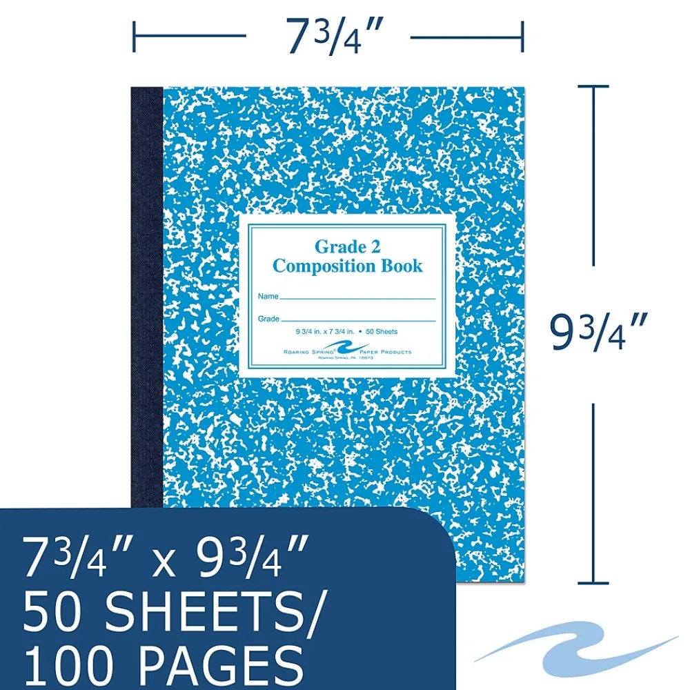 Composition Notebooks|Roaring Spring Paper Products Composition Notebooks, 7.75" x 9.75", Wide Ruled, 50 Sheets, Blue (ROA77921)