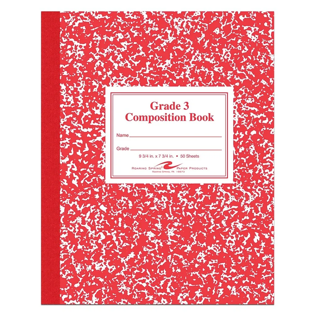 Composition Notebooks|Roaring Spring Paper Products 1-Subject Composition Notebooks, 7.75" x 9.75", Wide Ruled, 50 Sheets, Red (ROA77922)