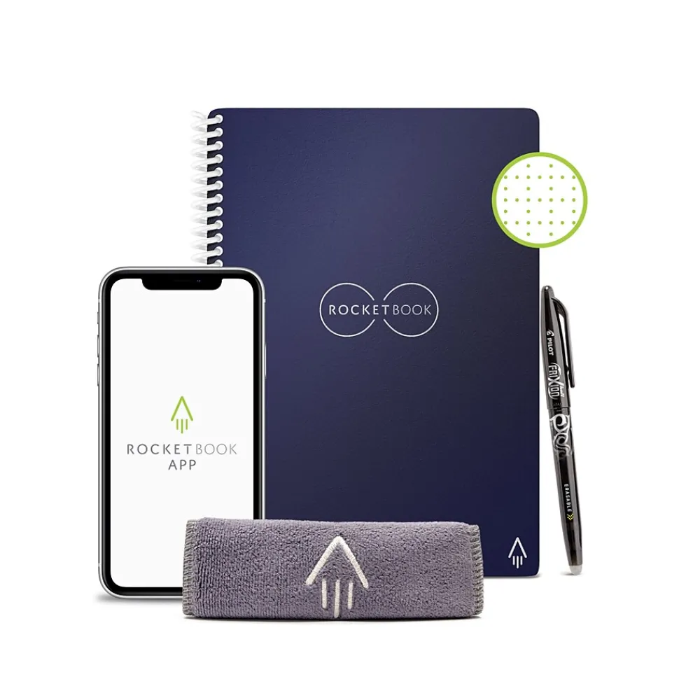Notebooks|Rocketbook Core Reusable Smart Notebook, 6" x 8.8", Dot-Grid Ruled, 36 Pages, Blue (EVR-E-RC-CDF-FR)