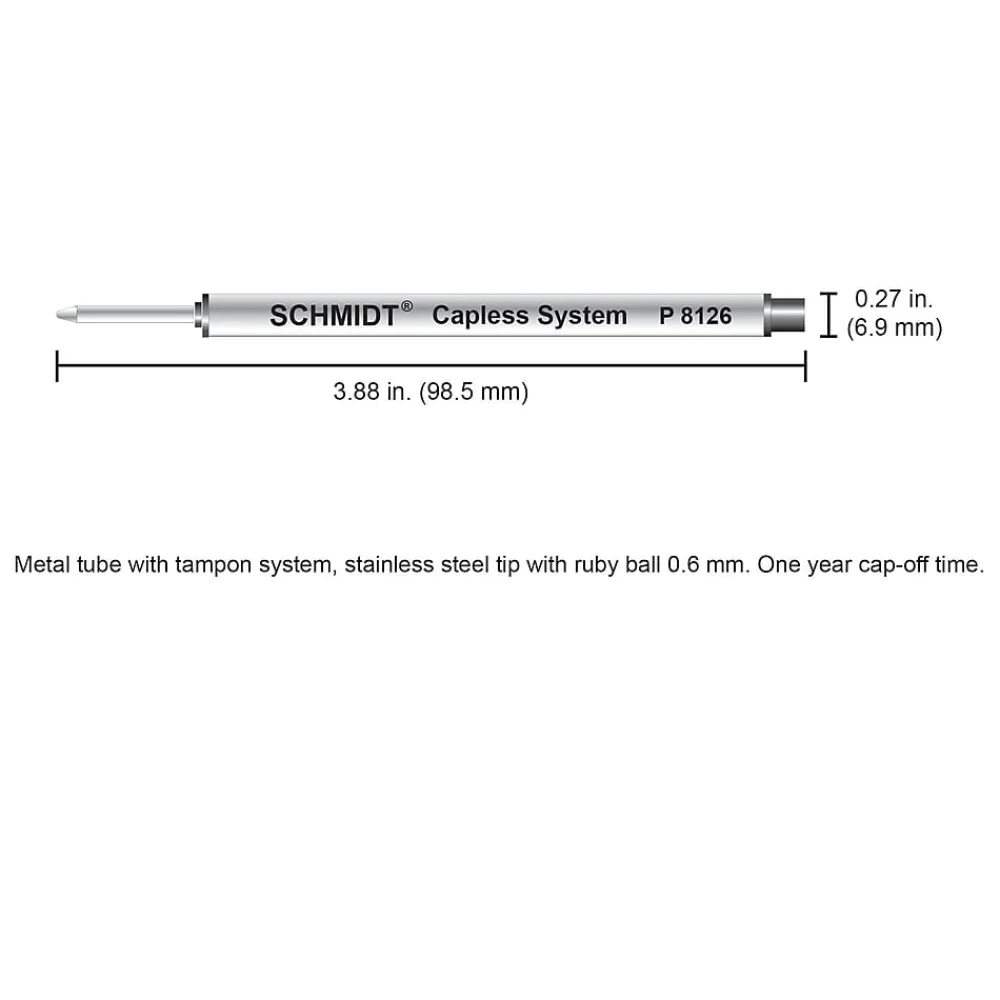 Pens|Schmidt Ink Schmidt 8126 Rollerball Short Capless Refill, Fine, Blue, 2 Pack (SC58120)