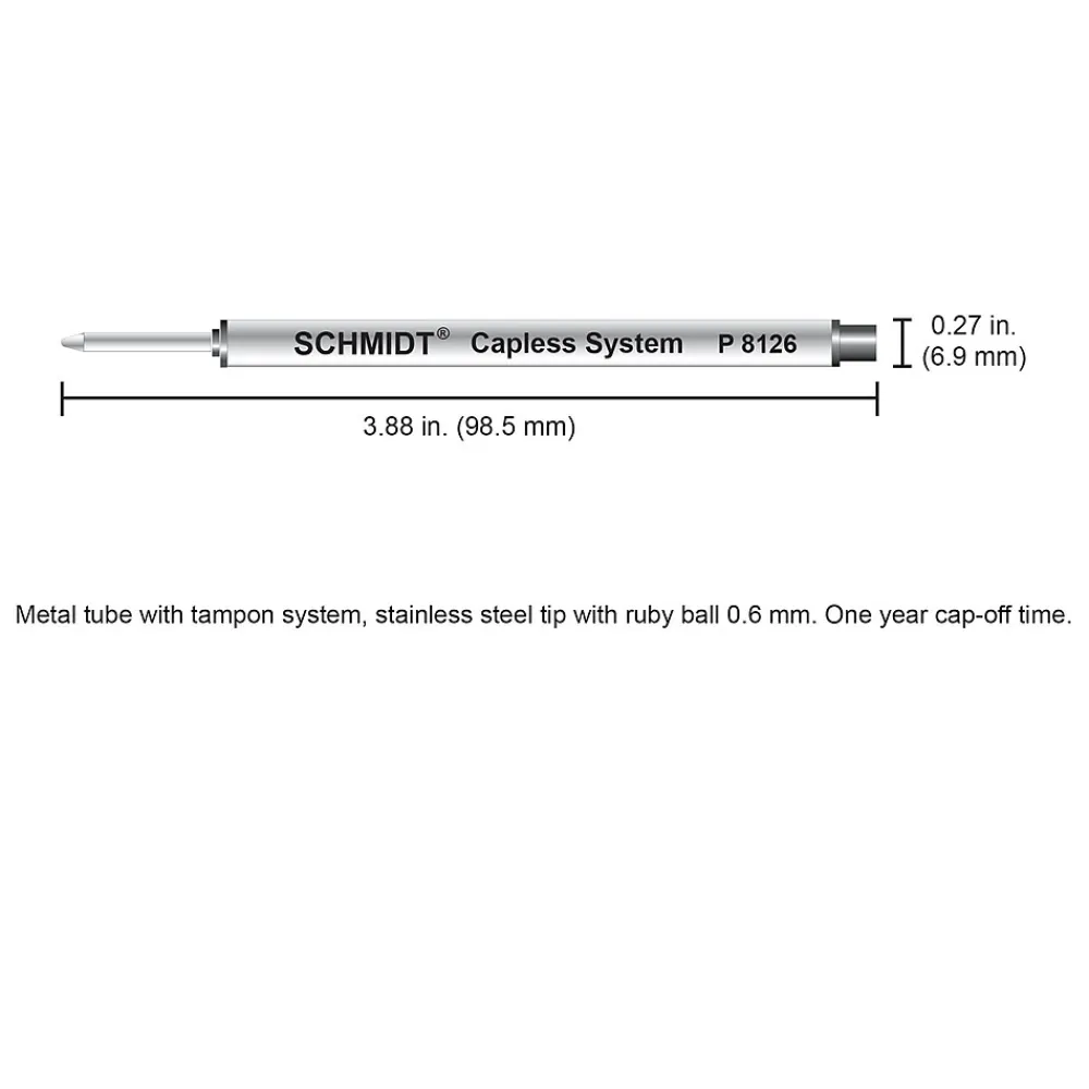 Pens|Schmidt Ink Schmidt 8126 Rollerball Short Capless Refill, Fine, Black, 2 Pack (SC58119)