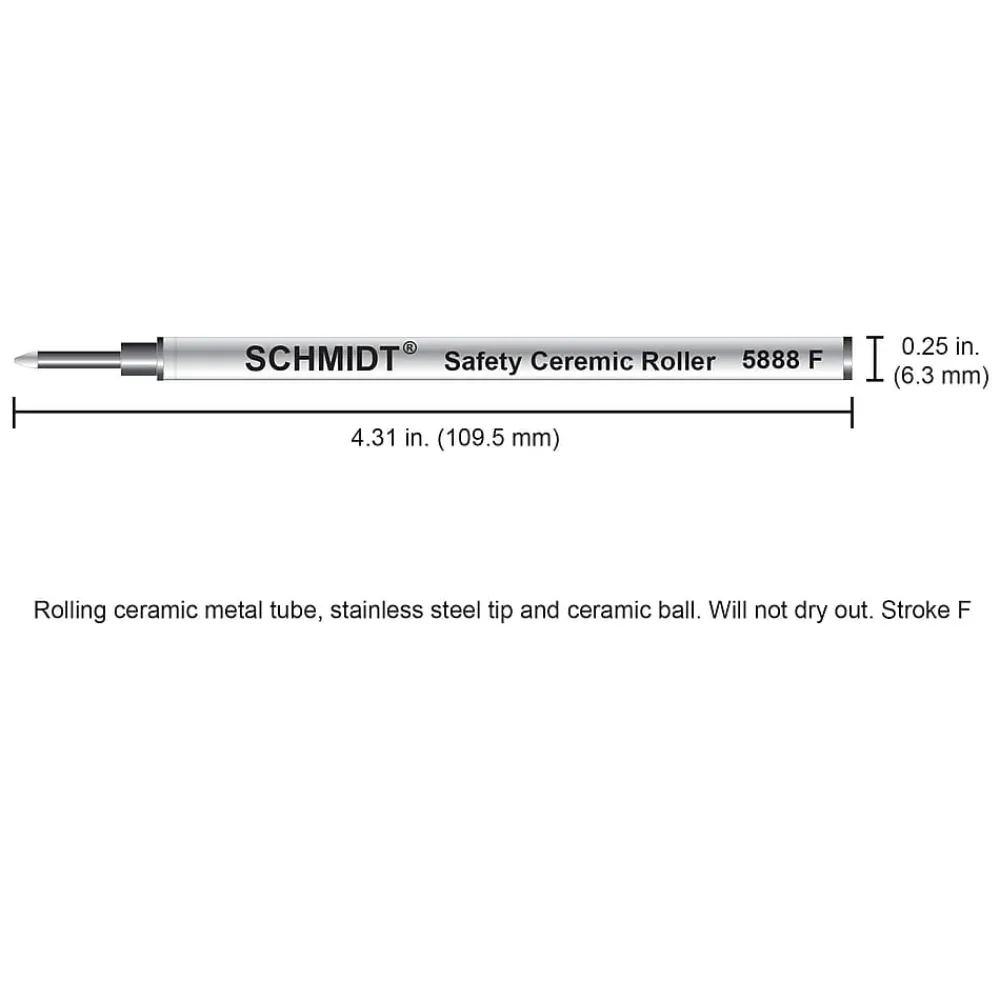 Pens|Schmidt Ink Schmidt 888 Safety Ceramic Rollerball Metal Tube Refill, Fits Universal Pens, Fine, Blue, 2 Pack (SC58101)