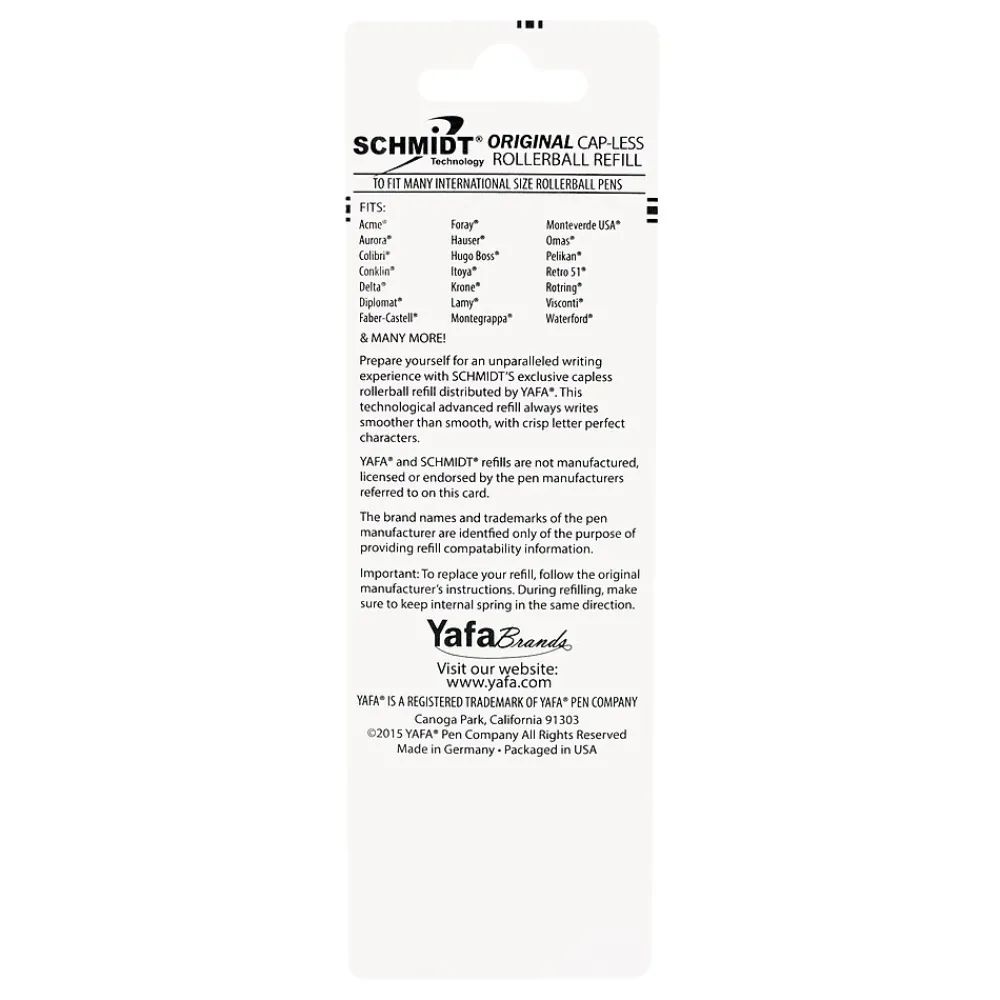 Pens|Schmidt Ink Schmidt 5285 Safety Rolling Tube Needle Point Refill, Fits Most Capped Rollerball Pens, Fine, Blue, 2 Pack (SC58116)