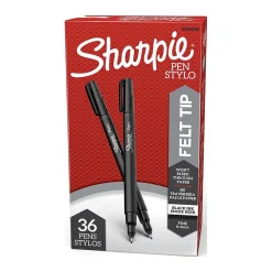 Pens|Sharpie Felt Pen, Fine Point, 0.4mm, Black Ink, 36/Box (2083009)