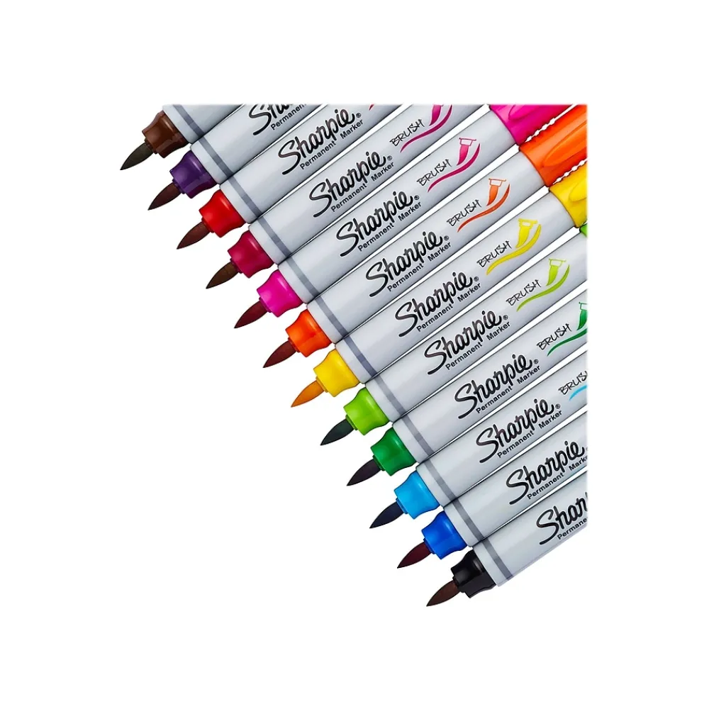 Markers|Sharpie Permanent Markers, Brush Tip, Assorted, 12/Pack (1810704)