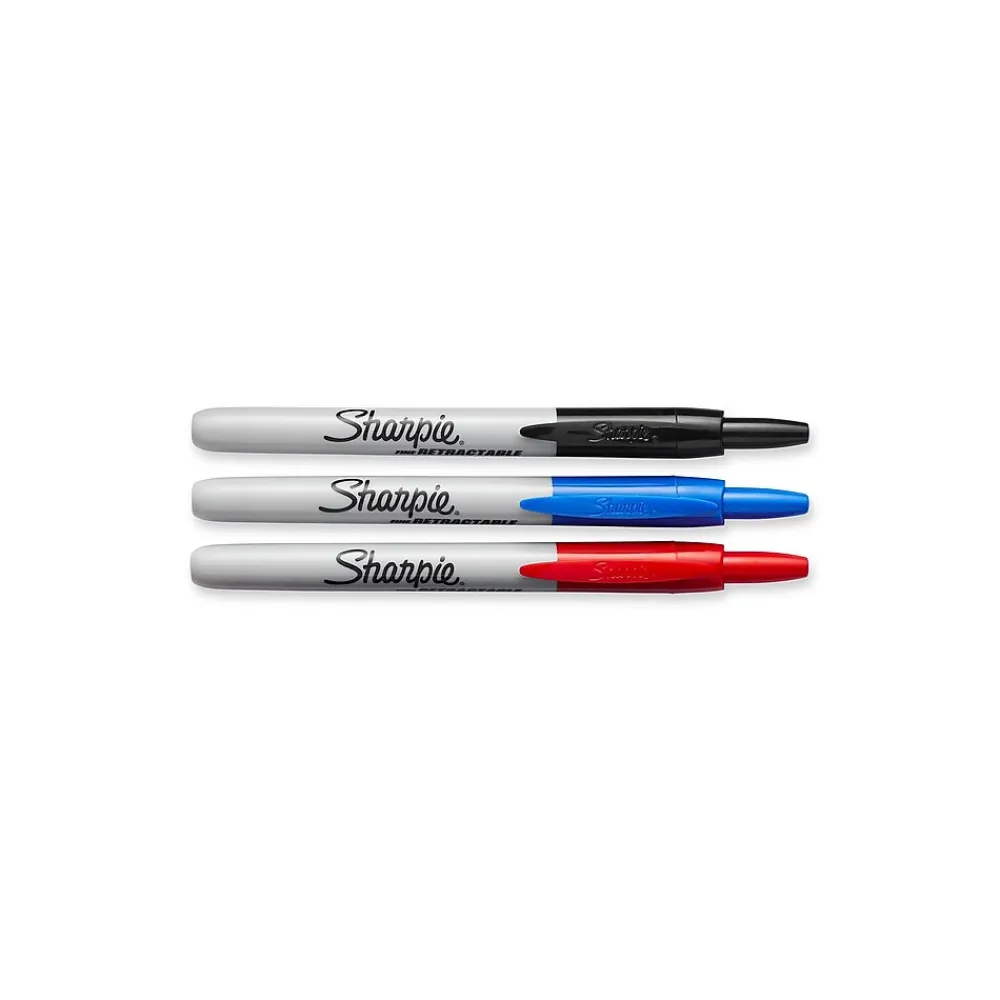 Markers|Sharpie Retractable Permanent Markers, Fine Tip, Assorted, 3/Pack (32726)