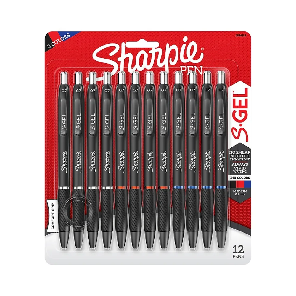 Pens|Sharpie S-Gel Retractable Gel Pens, Medium Point, 0.7mm, Assorted Ink, Dozen (2096153)