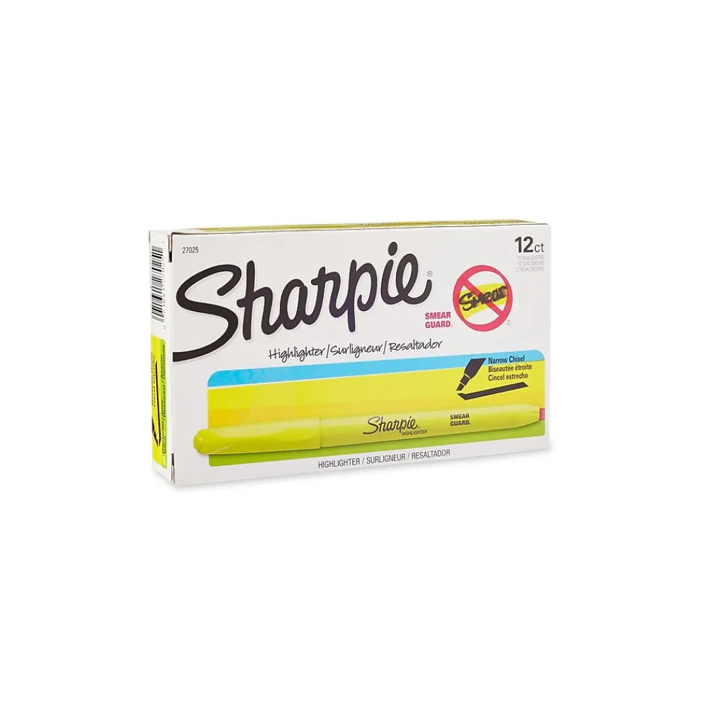 Highlighters|Sharpie Stick Highlighters, Chisel Tip, Yellow, Dozen (27025)