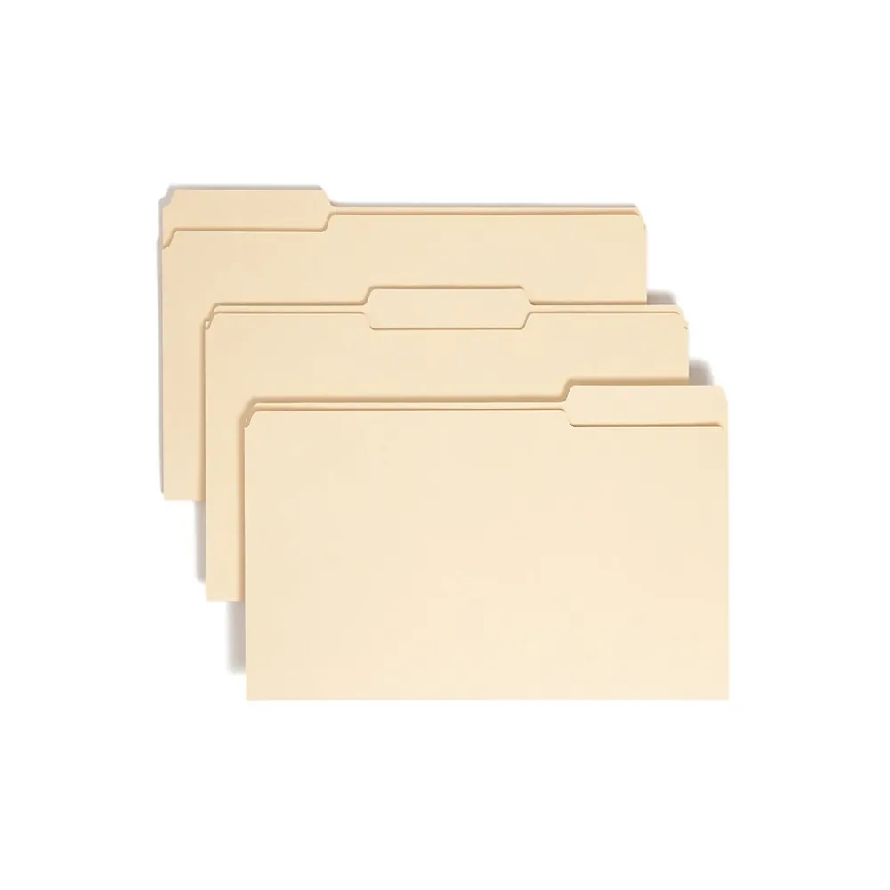 File Folders|Smead 100% Recycled File Folders, 1/3-Cut Tab, Legal Size, Manila, 100/Bx (15339)