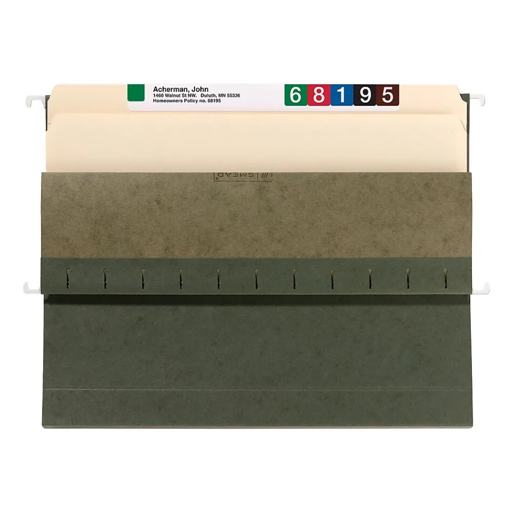 Hanging File Folders|Smead 100% Recycled Hanging File Folders, 2" Expansion, Letter Size, Standard Green, 25/Box (65090)