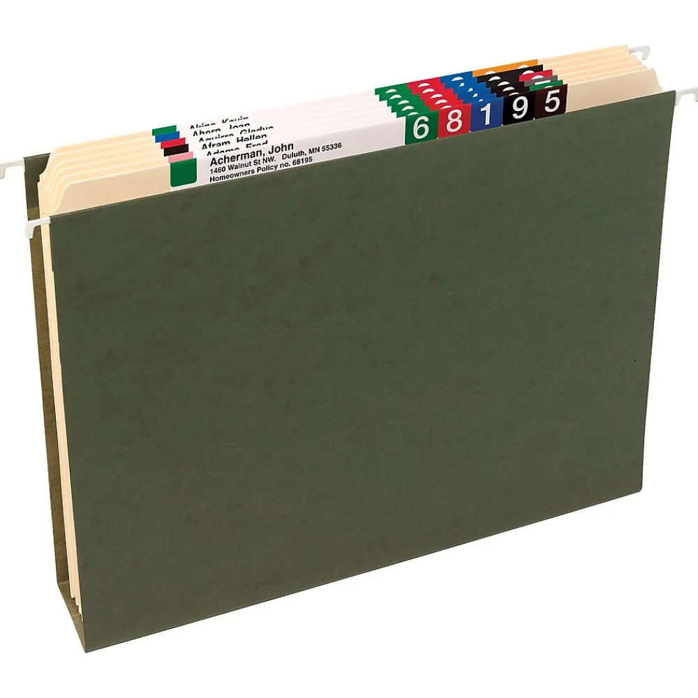 Hanging File Folders|Smead 100% Recycled Hanging File Folders, 2" Expansion, Letter Size, Standard Green, 25/Box (65090)