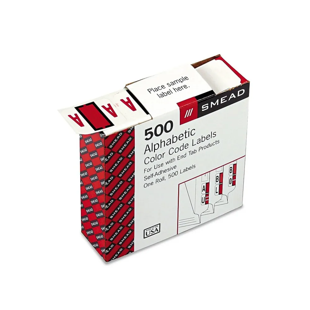 Labels|Smead BCCR Color Coded Alphabetic Labels, 1" x 1.25", Red, 500/Roll (67071)