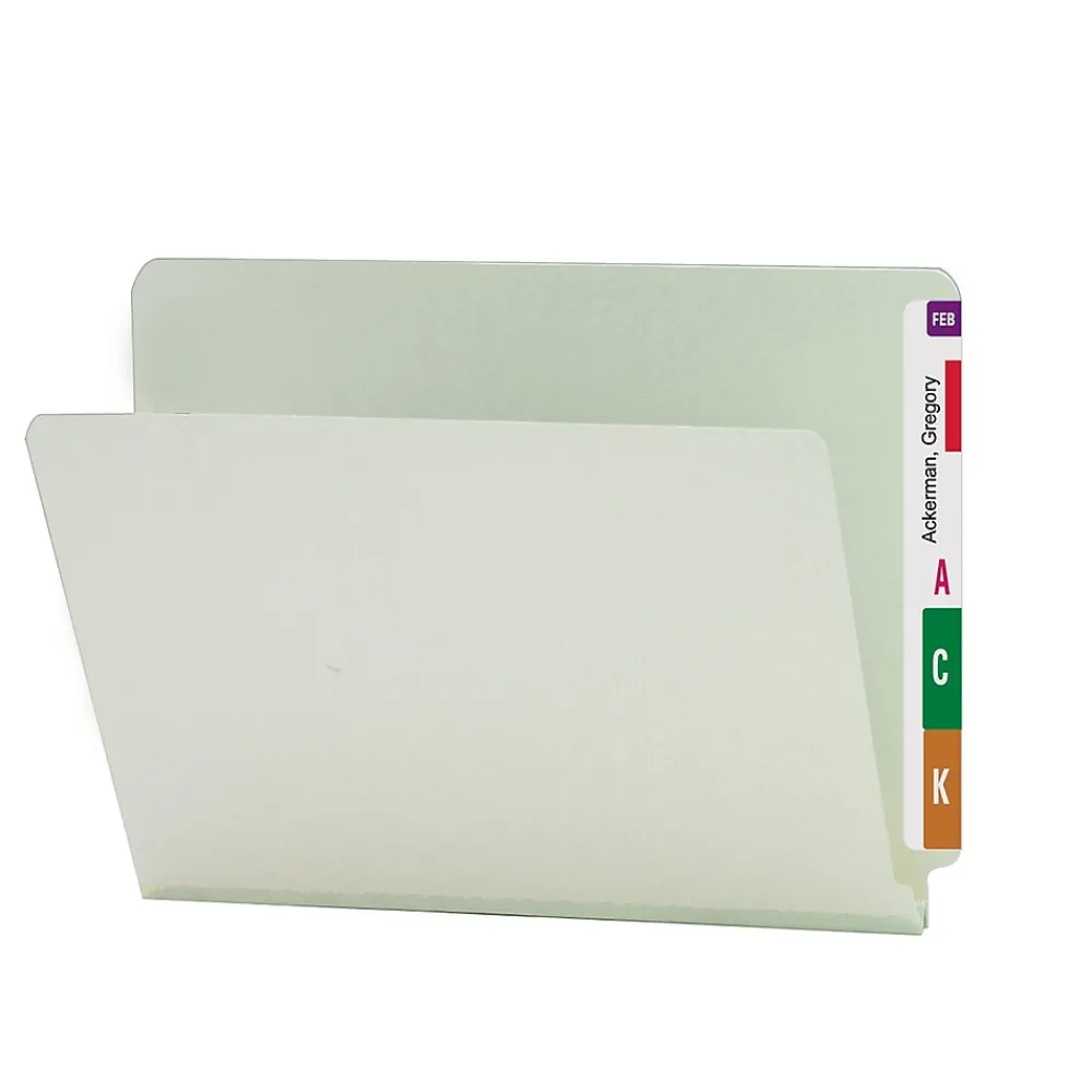 File Folders|Smead ® End Tab Pressboard File Folder, Straight-Cut Tab, 1" Expansion, Letter Size, Gray/Green, 25/Box (26200)
