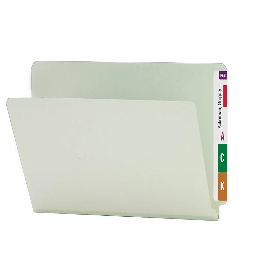 File Folders|Smead ® End Tab Pressboard File Folder, Straight-Cut Tab, 1" Expansion, Letter Size, Gray/Green, 25/Box (26200)