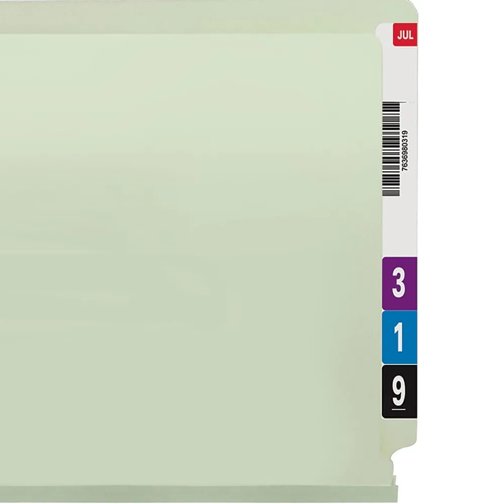 File Folders|Smead End Tab Pressboard File Folder, Straight-Cut Tab, 2" Expansion, Letter Size, Gray/Green, 25/Box (26210)