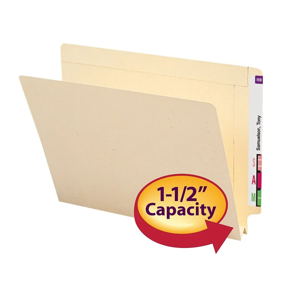File Folders|Smead End-Tab File Folders, Reinforced Straight-Cut Tab, 1-1/2" Expansion, Letter Size, Manila, 50/Box (24275)
