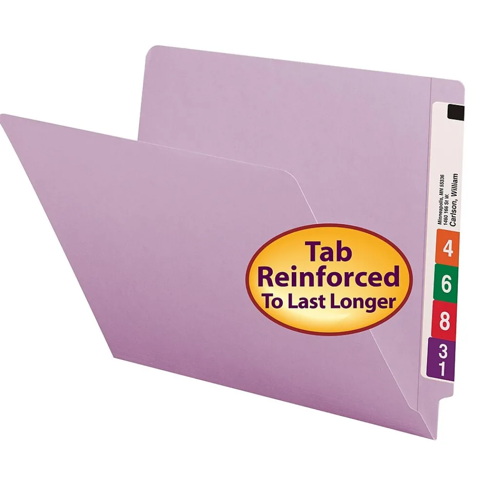 File Folders|Smead End-Tab File Folders, Shelf-Master Reinforced Straight-Cut Tab, Letter Size, , 100/Bx (25410) Lavender