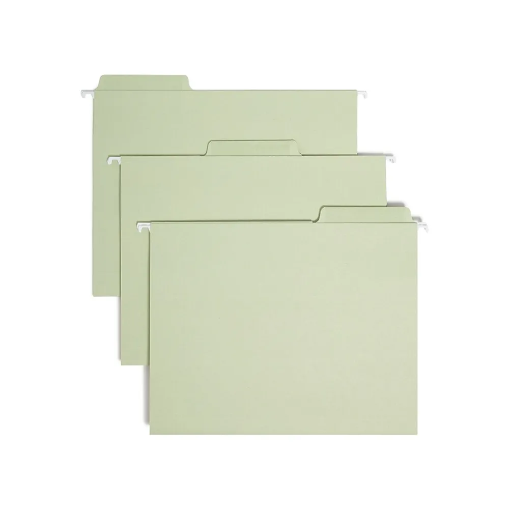 Hanging File Folders|Smead FasTab Recycled Hanging File Folder, 3-Tab Tab, Letter Size, Moss, 20/Box (64032)