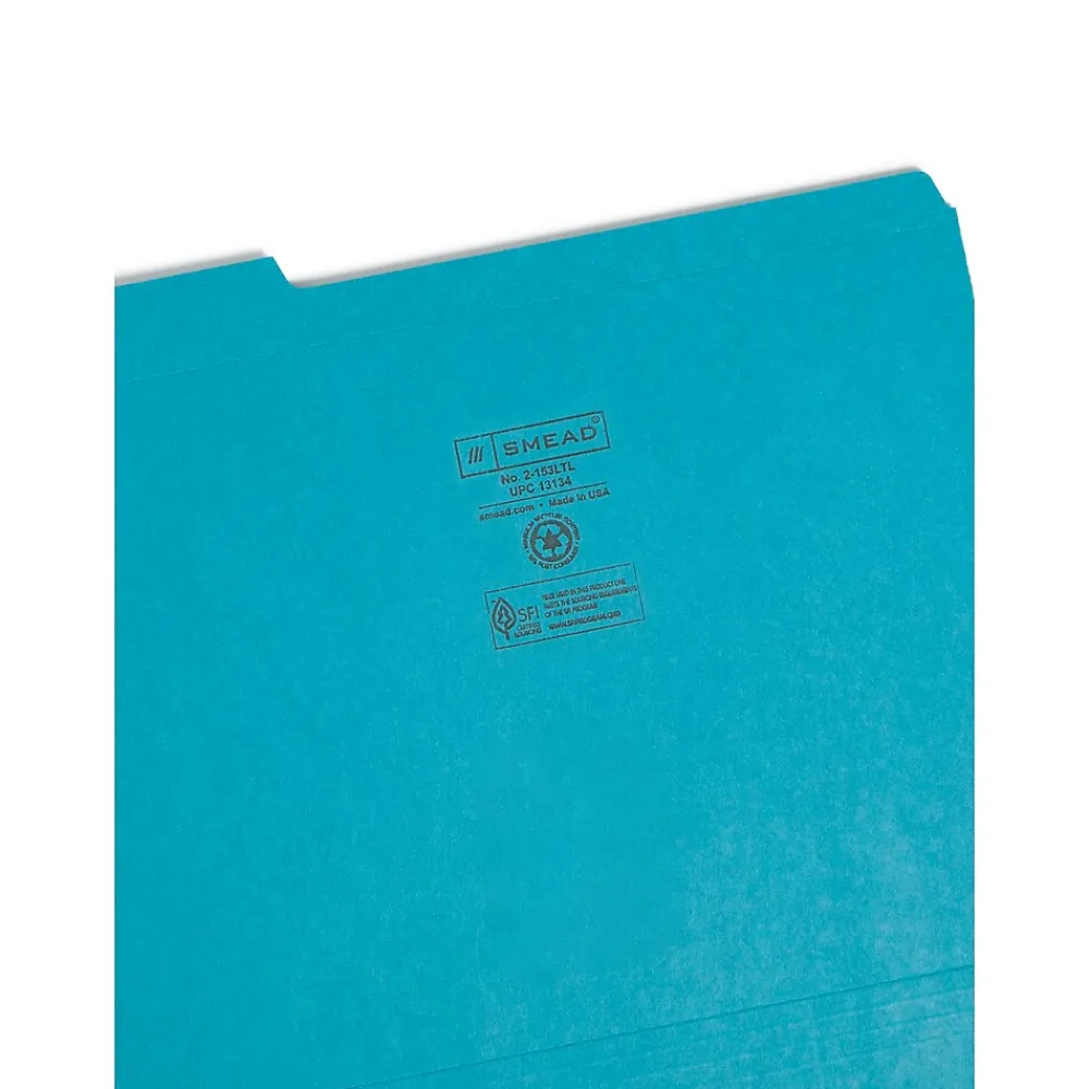 File Folders|Smead File Folder, 3 Tab, Letter Size, Teal, 100/Box (13134)